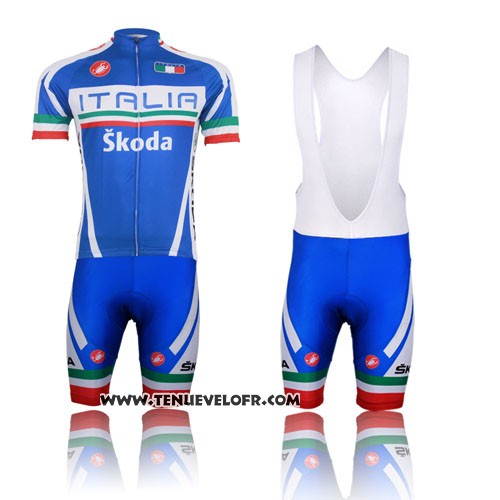 2014 Maillot Ciclismo Italie Bleu et Rouge Manches Courtes et Cuissard